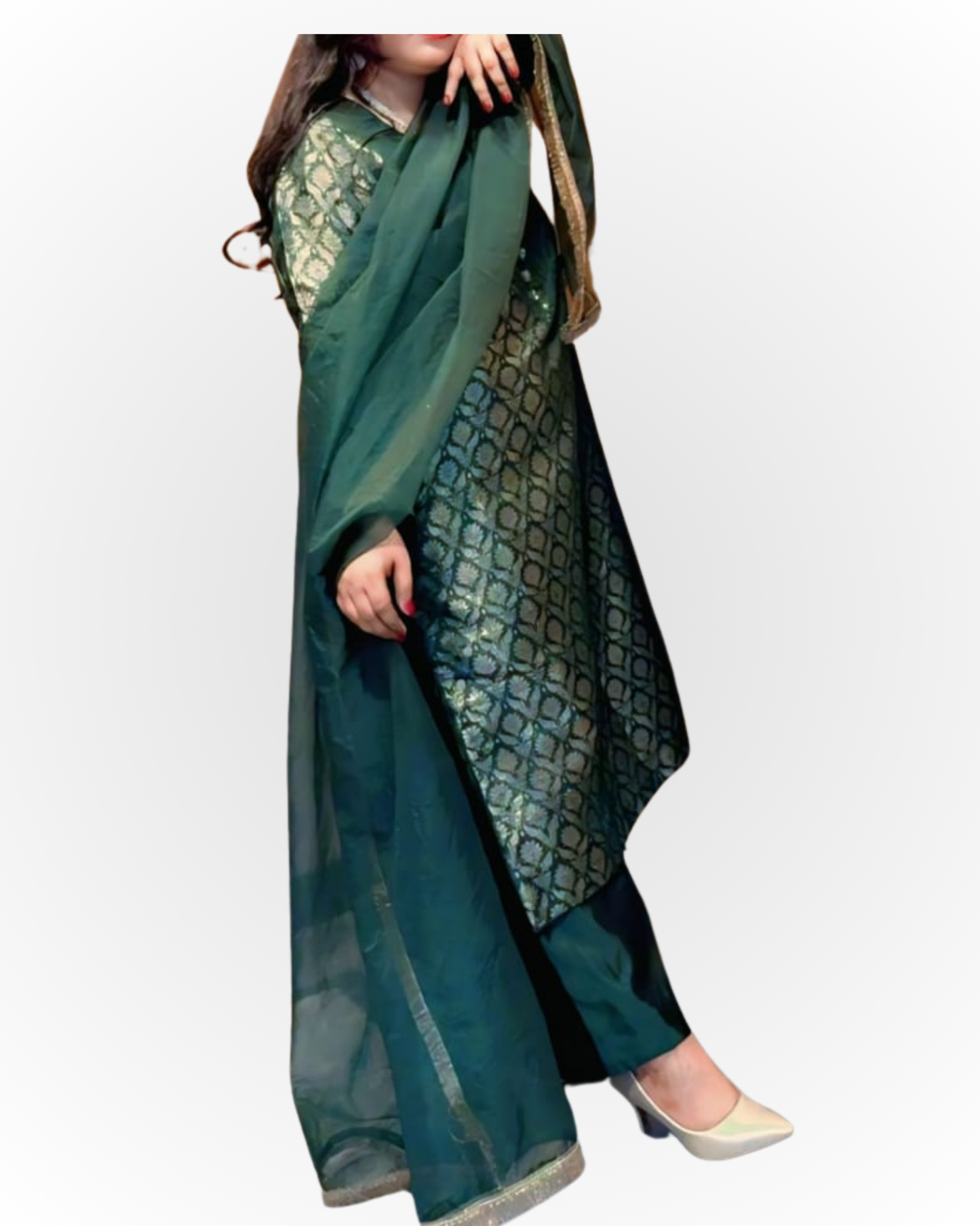 Emerald Green Jacquard Formal Suit – 3 Piece Set