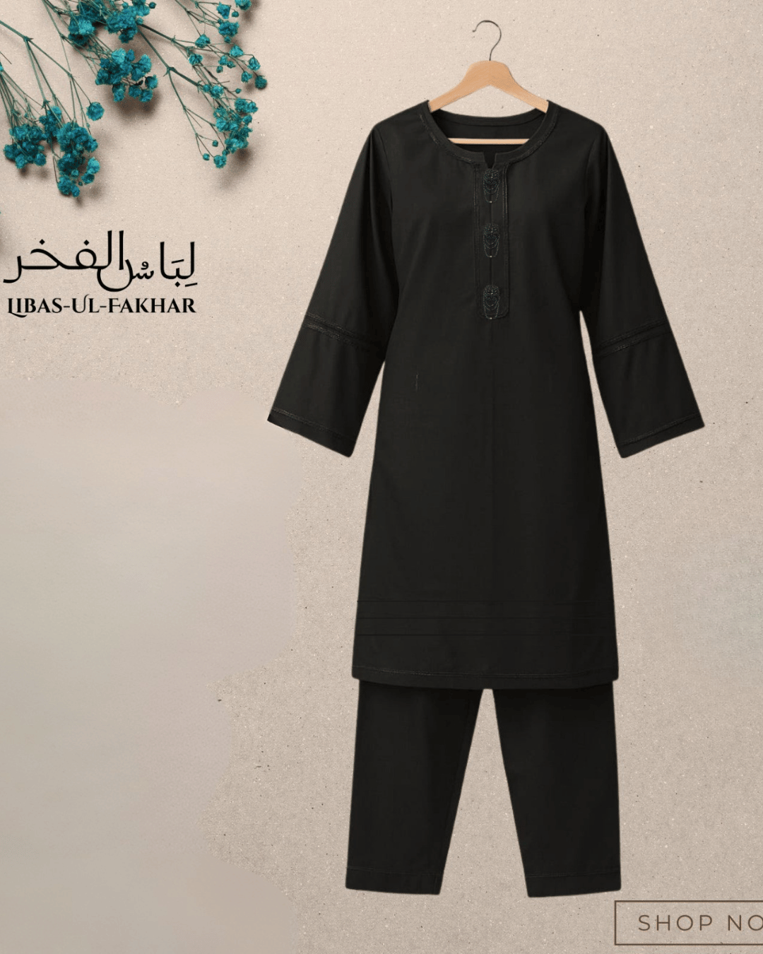 Classic Black Stitched Lawn Suit – 2 Piece Set