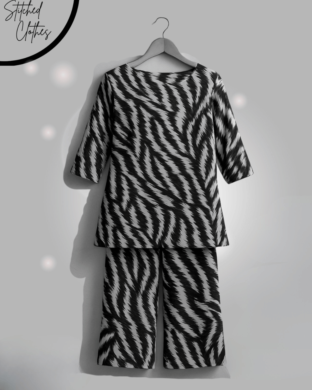 Monochrome Zebra Print Co-Ord Set – Stitched 2 Piece