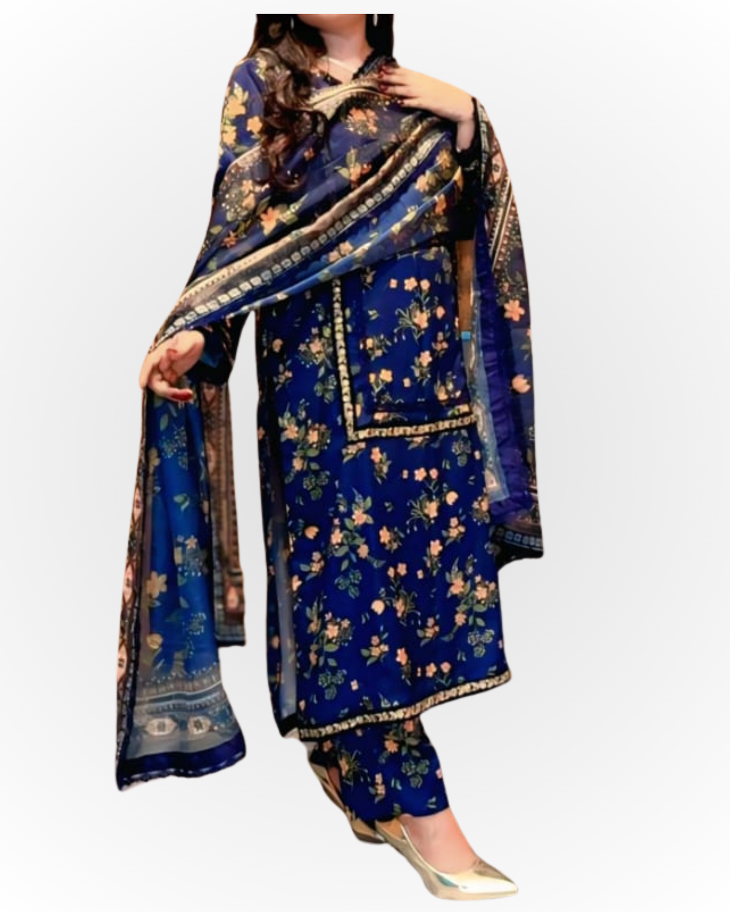 Royal Blue Floral  Formal Suit – 3 Piece Set