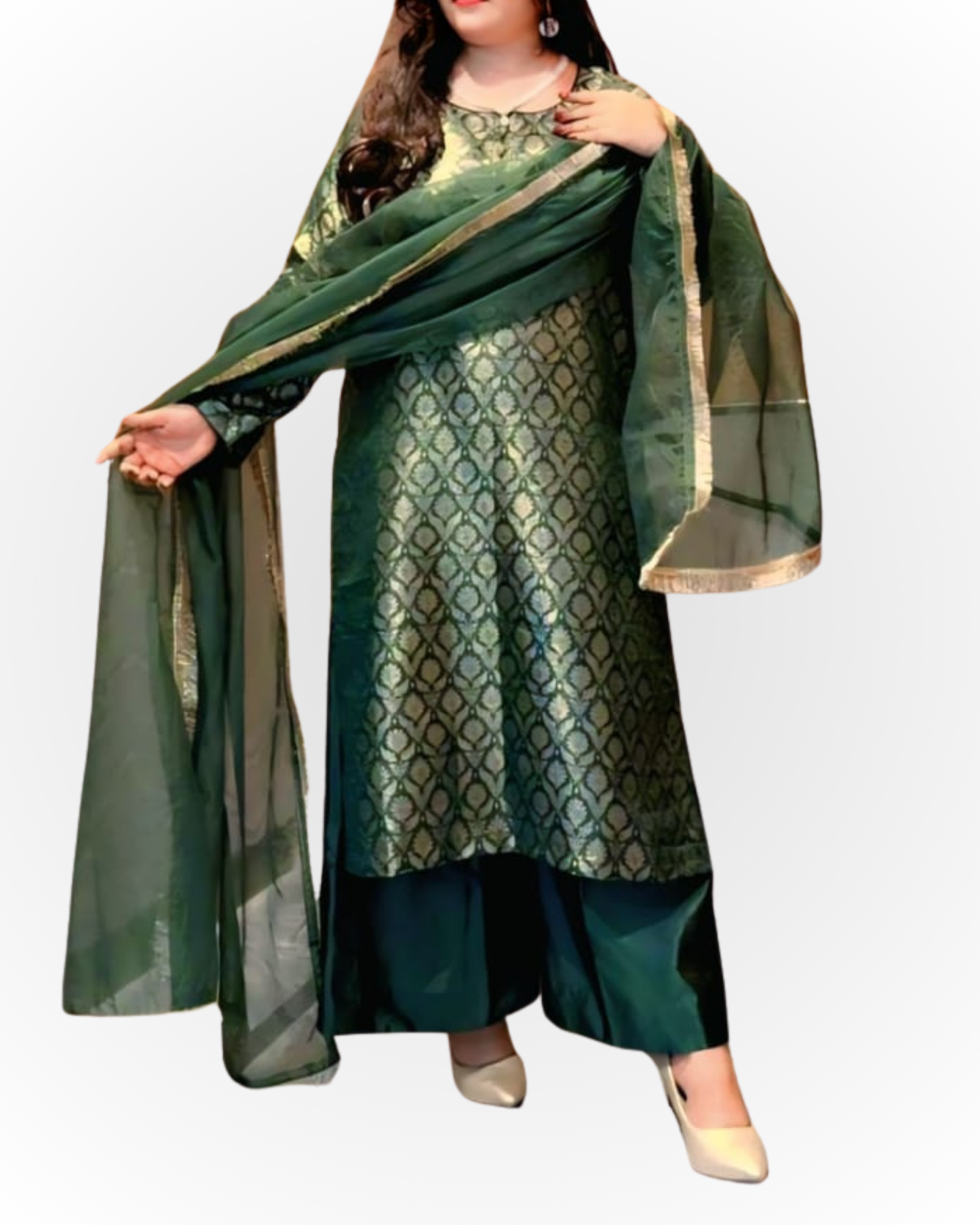 Emerald Green Jacquard Formal Suit – 3 Piece Set
