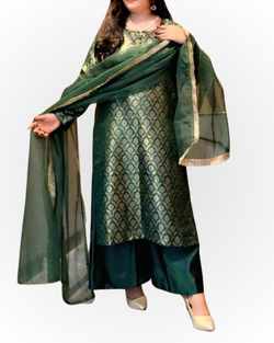 Emerald Green Jacquard Formal Suit – 3 Piece Set