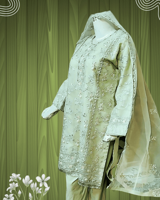 Pistachio Green Embroidered Formal Suit – 3 Piece Set