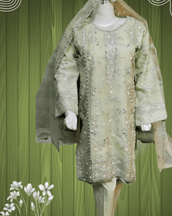 Pistachio Green Embroidered Formal Suit – 3 Piece Set
